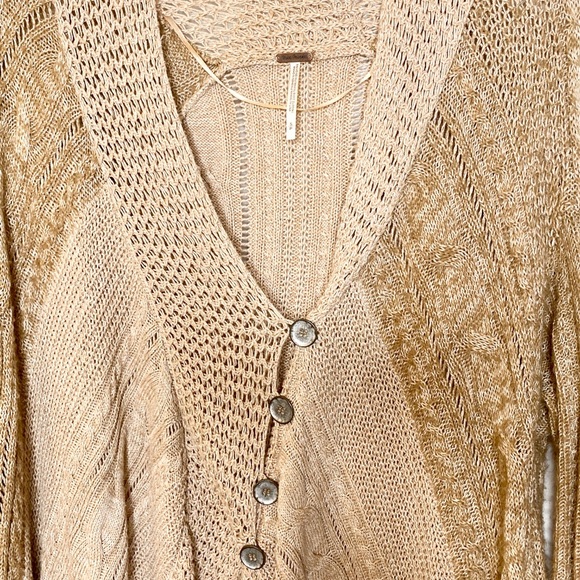 Free People Camel Combo Cable Crochet Cardigan S - Picture 5 of 6